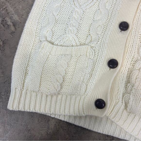 Vintage 70s Small Ivory Chunky Knit Cable Knit Cardigan Style Sweater Vest - Picture 7 of 10
